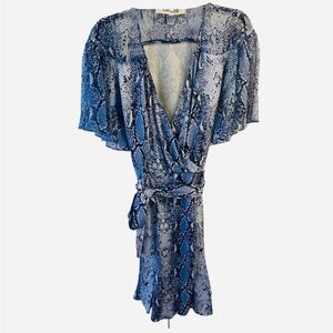 Blue Snake Print Wrap Dress